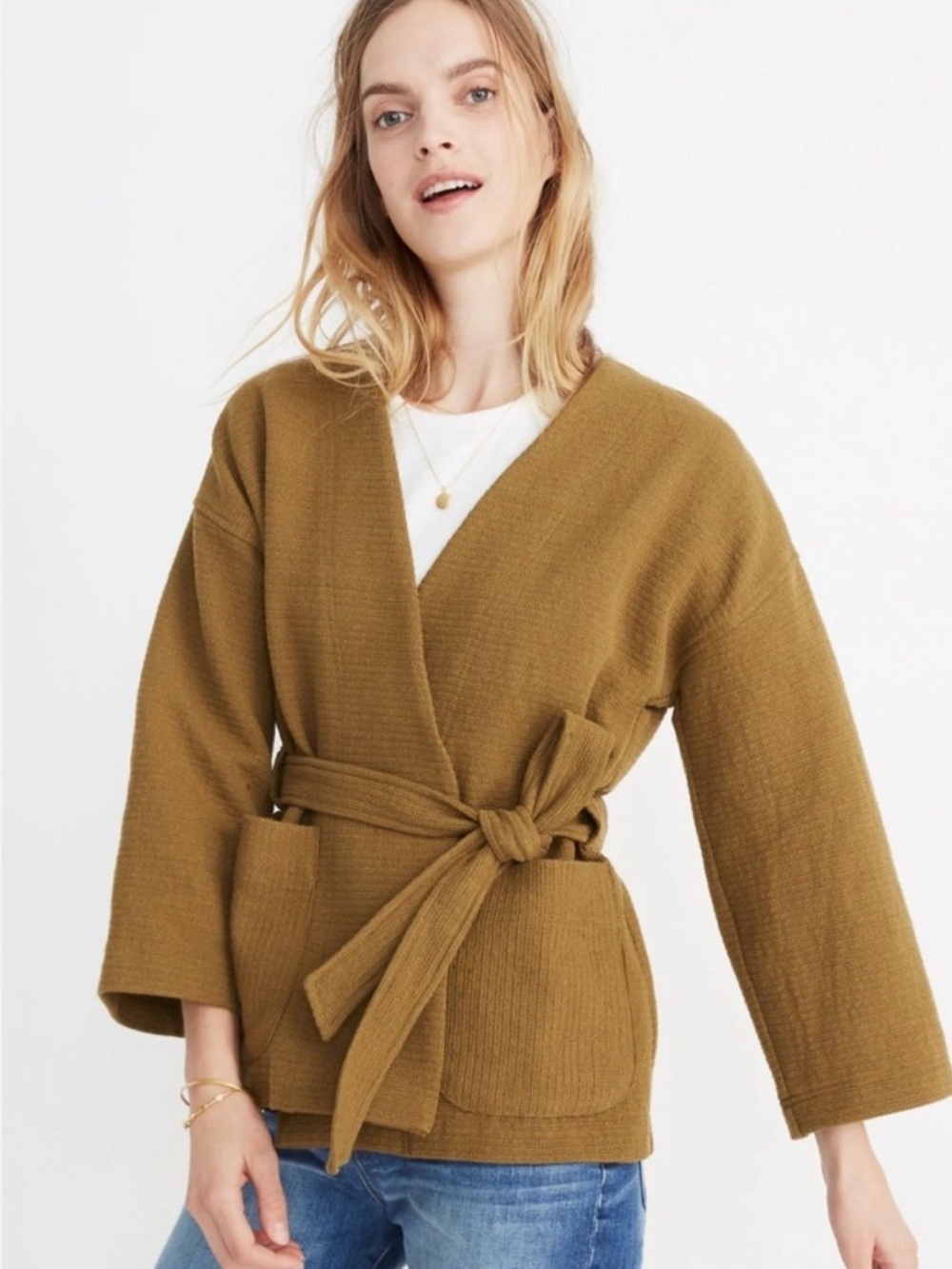 Texture & Thread Madewell Wrap Jacket Womens Spiced Olive Belted Medium